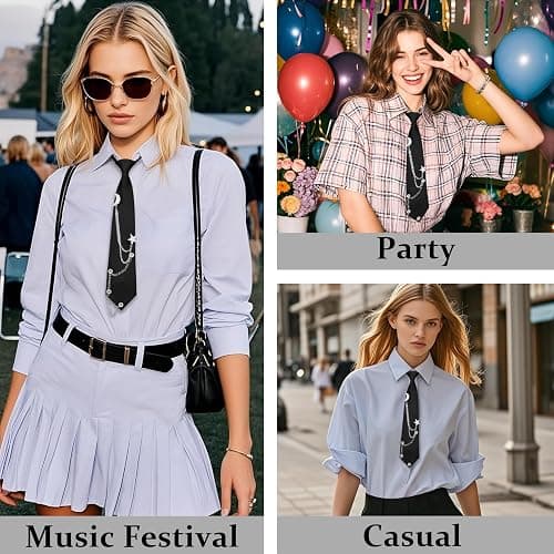 Gsyziux Clip on Neck Ties for Women Girls, Adjustable Pre-tied Womens Tie Solid Color Ladies Neckties for Party Prom School thumbnail 4