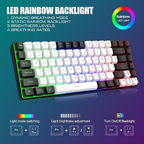 RedThunder K84 Wireless Keyboard and Mouse Combo, LED Rainbow Backlit Rechargeable Battery, 75% Layout TKL Ultra Compact Gaming Keyboard & Lightweight 3200 DPI Honeycomb Optical Mouse (White-Black) thumbnail 4