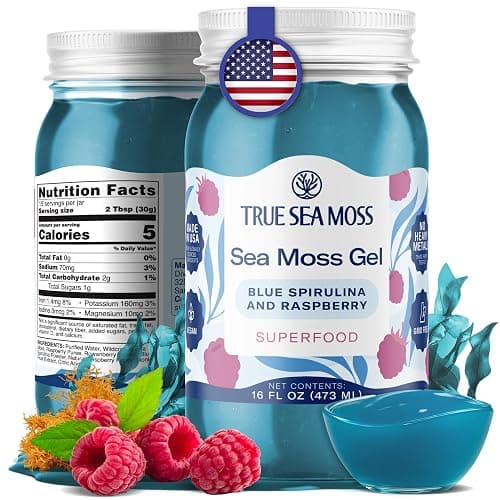 TrueSeaMoss Sea Moss Gel – Made in USA – Wildcrafted Seamoss, Fruits & Jarred Vegetables – Blue Spirulina, Pack of 1 (Labels may Vary) - Image 1