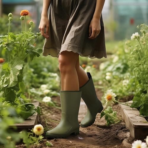 HISEA Women Rubber Boots Wide Calf Rain Boots | Seamless Matte Surface Waterproof PVC Rubber Rain Shoes for Farm Barn Garden Outdoor Work thumbnail 3