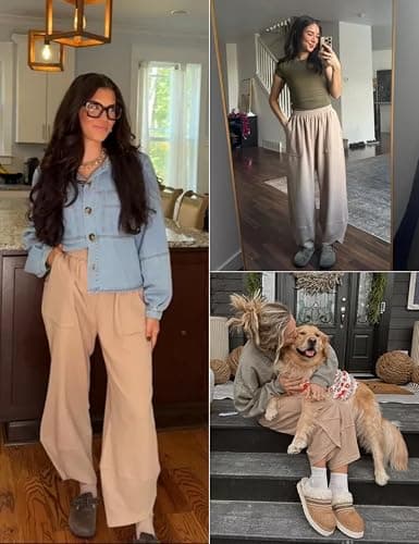 Xiaoxuemeng Womens Baggy Wide Leg Pants Casual Elastic Waisted Palazzo Harem Pants with Pockets thumbnail 5