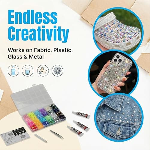 17000Pcs Rhinestones for Bedazzling, 4mm Bedazzler Kit with Flatback Rhinestones for Clothes Crafting Crafts Nails Clothing, Flat Back Resin Rainbow Colorful Colored Crystal with B 7000 Glue Clear thumbnail 8