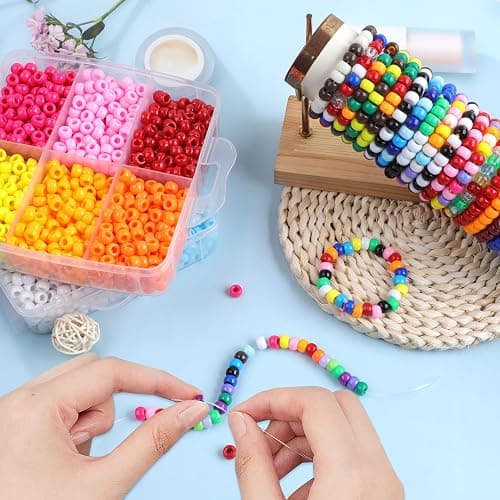 KAKW Pony Beads for Bracelets 3600 Pcs Plastic Beads for Friendship Bracelets Necklace 6x9mm 18 Solid Color Beads for Jewelry Making Supplies 3-Layer Box Packaging(18 Solid Colors) thumbnail 2