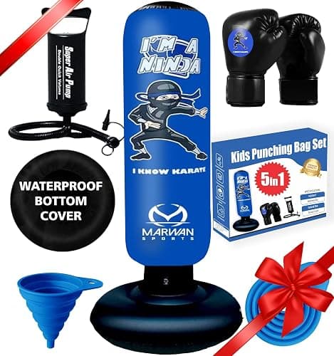 Marwan Sports 5-in-1 Inflatable Punching Bag for Kids – 63" Karate Toy Set with Boxing Gloves, Durable Fast Rebound, Active Play Christmas/Birthday Gift for Boys & Girls Ages 4-12 (Patent Pending) - Image 1
