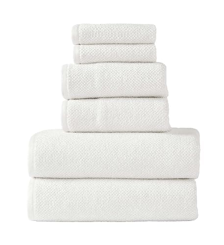 6-Piece Towel Set, 680 GSM, 2 Bath Towels, 2 Hand Towels, 2 Wash Cloths,100% Cotton Premium Quality, Ultra Soft, Super Absorbent Popcorn Textured Weaved for Spa, Hotels & Bathroom-Ivory/Cream - Image 1