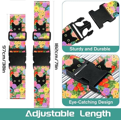 Slohif Luggage Straps for Suitcases Travel Belt Accessories Luggage Connector Identifiers 2 Pack Over Handle with Buckle Unique Nylon Adjustable Strap for Sleeping Bag Car Seat Cat thumbnail 2