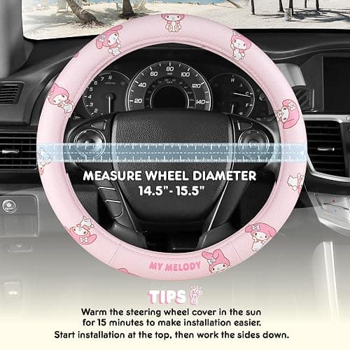 Sanrio My Melody Pastel Pink Steering Wheel Cover for Car, SUV, Truck | Universal Fit Cute Car Accessories & Gift for Women, Official Licensed Steering Wheel Protector, Fits 14.5"-15" Wheels thumbnail 2