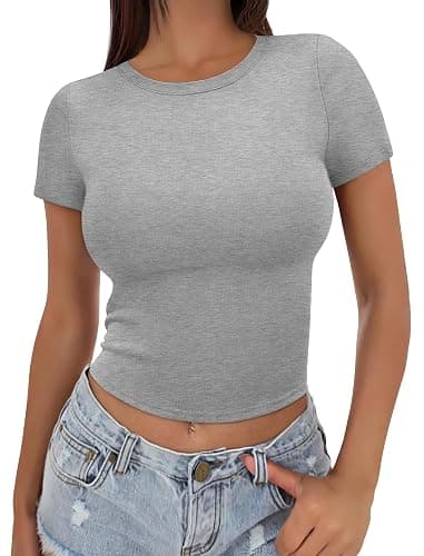 SAMPEEL Crop Tops for Women Summer Trendy Tight Tshirts 2024 Slim Fit - Image 1