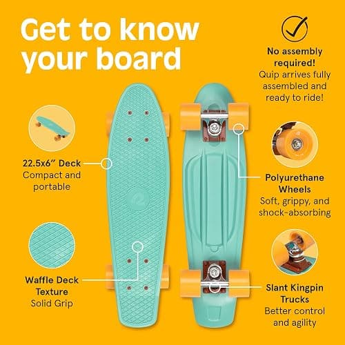 Retrospec Quip Mini Cruiser Skateboard 22.5" Classic Retro Plastic Cruiser Complete Skateboard with ABEC 7 Bearings and PU Wheels Compact Board w/Grippy, Molded Waffle Deck thumbnail 4