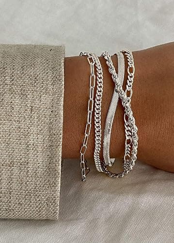 DEARMAY Gold Bracelets for Women Waterproof, 14K Gold Plated Jewelry Sets Trendy Thin Dainty Stackable Cuban Link Paperclip Chain Bracelet Pack Fashion Accessories Gifts for Womens thumbnail 3
