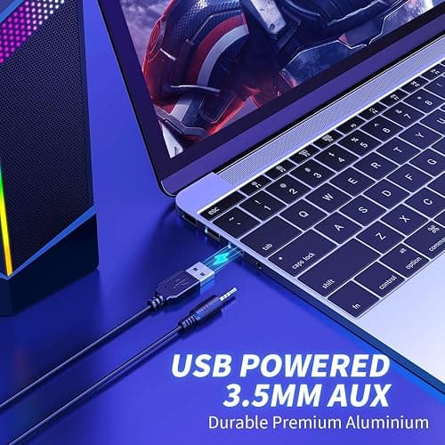 Computer Speakers, 2 in 1 PC Speaker , Gaming Speakers for PC Computer Laptop Desktop Monitor, RGB Speakers with Touch Sensitive Lighting, USB Powered 3.5mm Aux（Package Only Two Speaker, No Soundbar） thumbnail 8