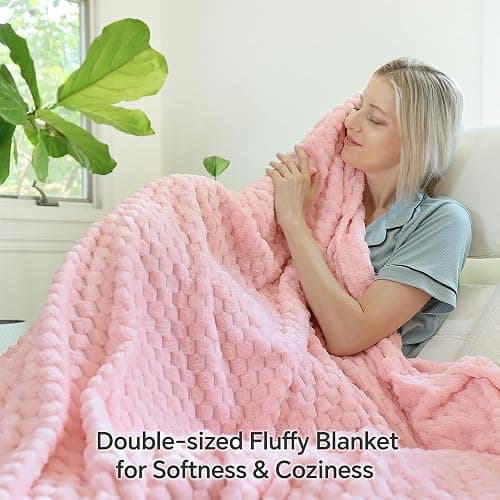 BEDELITE Fleece Decorative Blanket - 3D Jacquard Pink Throw Blankets for Women's Couch & Bed, Soft and Cozy Warm Plush Fluffy Blanket, Cute Birthday Gift for Women, 50x60 Inches thumbnail 3