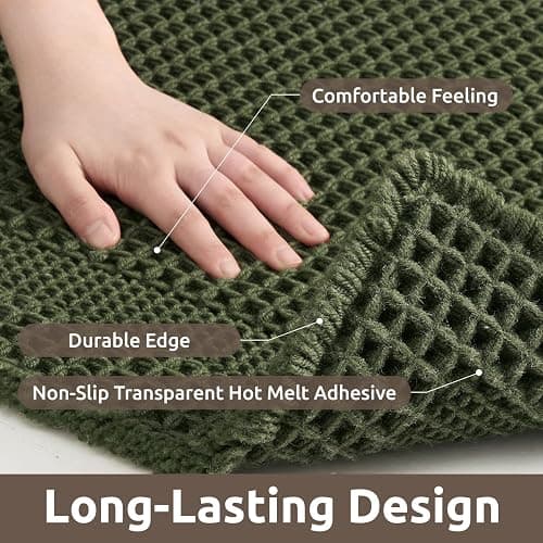AMOAMI Waffle Bath-Mat, Absorbent Bath Mats for Bathroom Non Slip, Machine Washable Bathroom Rugs with Tassels Ultra Soft Boho Bath Rugs for Floor 24"x36" Dark Green thumbnail 4