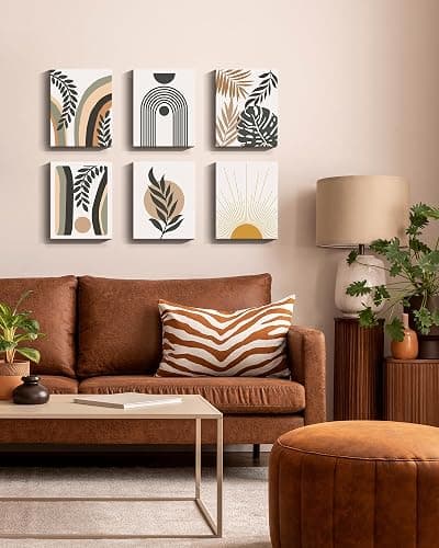 Boho Wall Art , Minimalist Wall Art , Boho Room Decor, Bohemian Moon Phases Wall Painting For Living Room Bedroom Kitchen Office Home Decor Set of 6, 8x10in (Framed) thumbnail 6