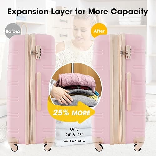 Merax Luggage Sets of 3 Piece Carry on Suitcase Airline Approved,Hard Case Expandable Spinner Wheels(White Pink) thumbnail 4