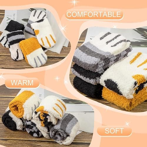 YSense Fuzzy Socks for Women 5 Pairs Warm Fluffy Winter Stocking Soft Cute Cat Animal Socks thumbnail 4