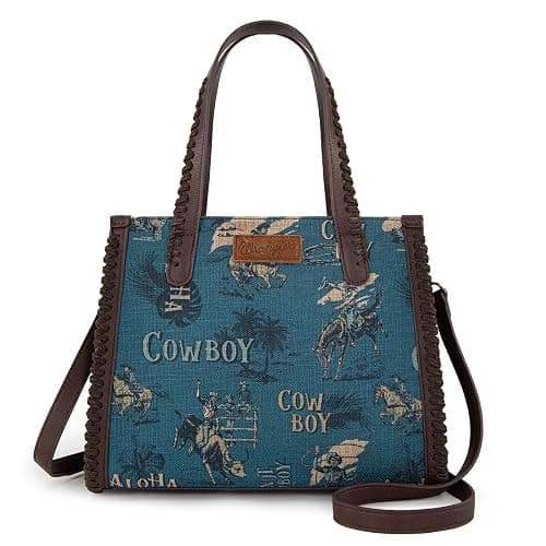 Wrangler Tote Bag Western Handbags Cowboy Print With Crossbody Strap - Image 1