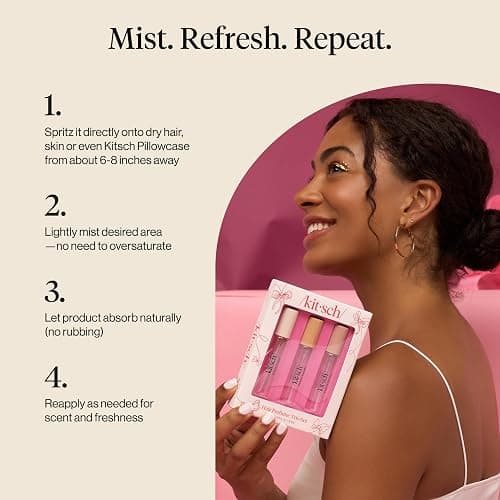 Kitsch Hair Perfume for Women - Trio Set | Clean, Deodorizing & Patented Odor-Eliminating Technology Hair Spray & Body Mist - Freshen Hair, Pillows - Amber Shores, Warm Sugar, Rustic Vanilla, 3x10mL thumbnail 5