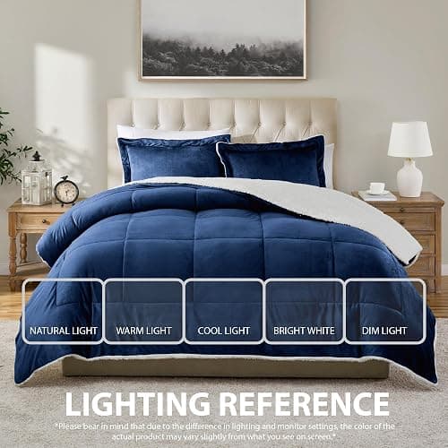 Cathay Home Twin Comforter Set: Ultra Soft and Plush Reversible Micromink and Sherpa 2-Piece Bedding Set, Navy, Twin (66" x 86") thumbnail 4