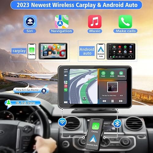 Portable Wireless with Apple CarPlay and Android Auto Screen for Car, 7" HD Touch Screen Car Stereo with Mirror Link, Bluetooth 5.2, Backup Camera, AUX,FM Transmitter for All Vehicle thumbnail 2