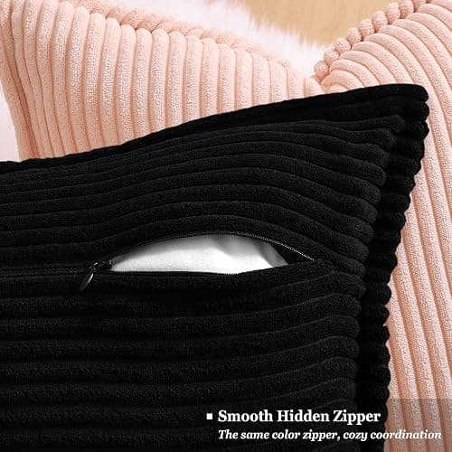 decorUhome Fall Corduroy Black Throw Pillow Covers 24x24 Set of 2 | Euro Sham Couch Decorative Soft Modern Boho Farmhouse Pillow Covers Broadside Striped Pillow Cases for Living Room Bed Sofa thumbnail 3