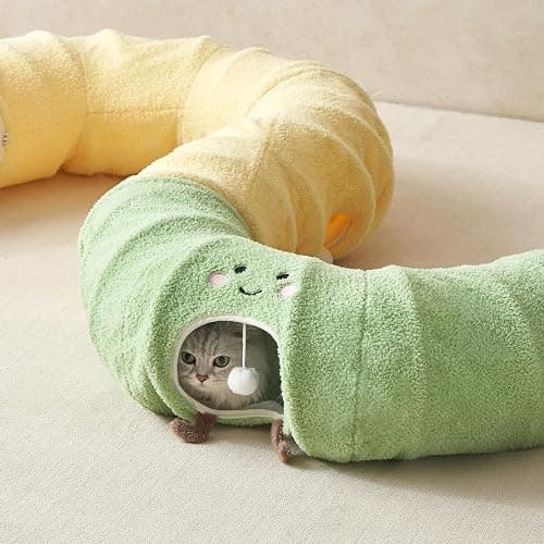 EHEYCIGA Cat Tunnel Bed for Indoor Cats, Cute Cat Donut Toy Tunnel for Small Large Cats with Washable Circle Cushion, Peekaboo Pet Cave Play Tunnel for Kitten, Puppy, Rabbit - Green thumbnail 8