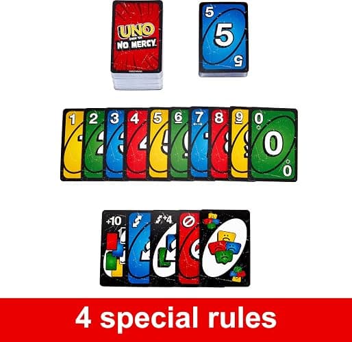Mattel Games UNO Show ‘em No Mercy Card Game in Storage & Travel Tin for Kids, Adults & Family Night with Extra Cards, Special Rules & Tougher Penalties (Amazon Exclusive) thumbnail 3