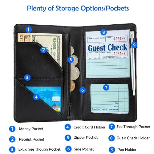 Black Server Books for Waitress Book Waiter Book Server Booklet Restaurant Waitstaff Organizer Serving Book Guest Check Book Holder Money Pocket Fits Server Apron（Bee) thumbnail 3
