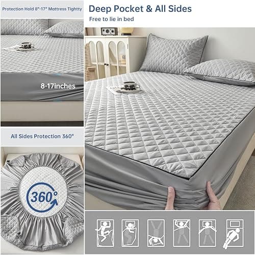 Full Size Fitted Waterproof Mattress Protector - 17" Deep Mattress Fit, Dorm Essential for Apartments,College Students(Guys/Girls), Kids & Singles, Washable for Home, Bedroom (54"x75") thumbnail 6