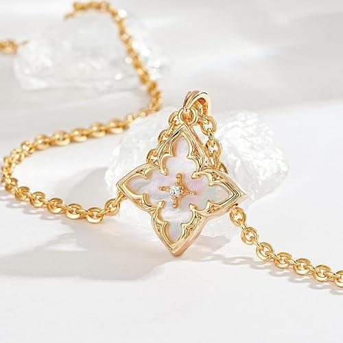 Fettero Gold Clover Necklace for Women Dainty 14K Gold Plated CZ Pendant Necklace Adjustable Chain Choker Charm Colorful Clover Pendant Lucky Necklaces for Women Jewelry thumbnail 4