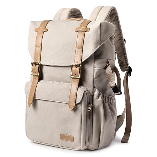 BAGSMART Camera Backpack, DSLR Camera Bag, Waterproof Camera Bag Backpack for Photographers, Fit up to 15" Laptop with Rain Cover and Tripod Holder, Ivory White - Image 1