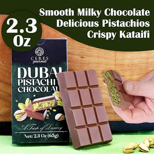Ceres Gourmet Dubai Chocolate Bar, Pistachio Knafeh Chocolate Snack 2.3oz (65g) with Crispy Kunafa Layers and Smooth Milky Chocolate, Individually Wrapped Premium Gift-Style Treat for Special Moments thumbnail 5