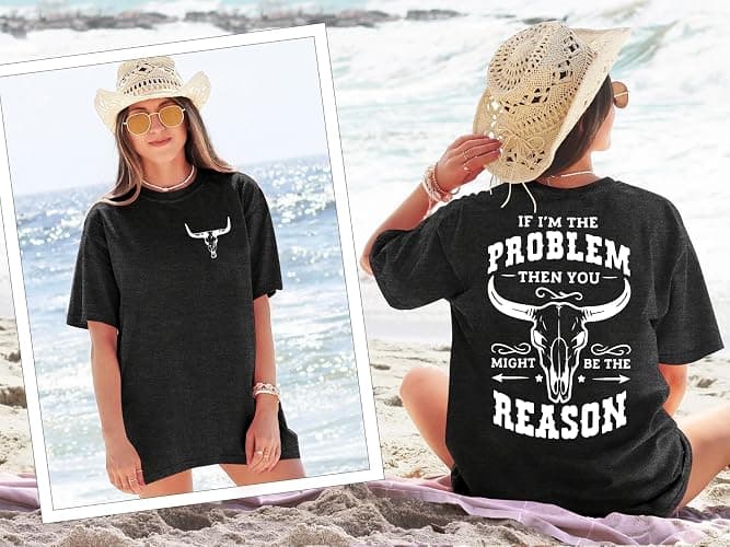 Oversized Country Music Shirts for Women Cow Skull Shirt Western Cowgirl Tee Vintage Concert Outfit Music Lover Tops thumbnail 4