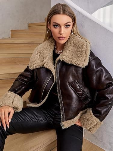 LY VAREY LIN Women Faux Leather Jacket with Faux Fur Lining Warm Winter Biker Coat thumbnail 3