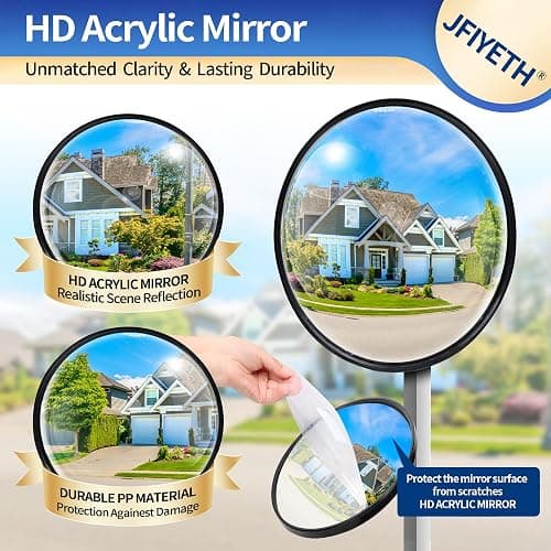 12-Inch Convex Safety Mirror– 160° Adjustable Wide Angle Acrylic Traffic Mirror for Driveway, Garage & Warehouse, Eliminate Blind Spots, Shatterproof Indoor/Outdoor with Easy Wall Mount thumbnail 3