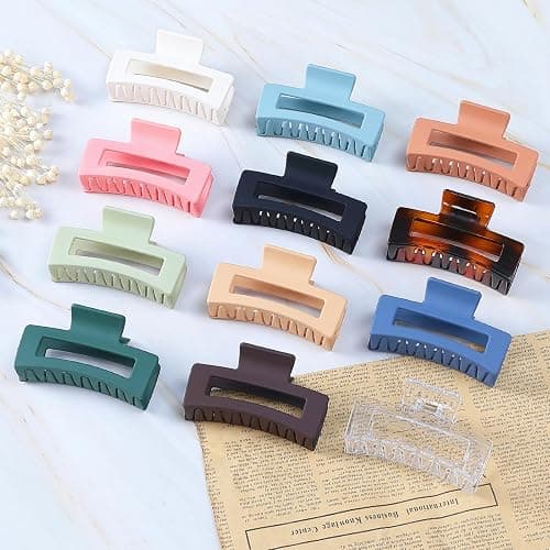 Sisiaipu 3.5 Inch Medium Hair Accessories - 12 Pcs Square Jaw Clips for Thick and Thin Hair, Rectangular Rectangle Basic Color Hair Clips for Women and Girls thumbnail 4