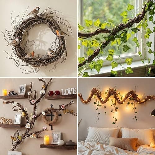 Suncalla 5 Pcs 35in Artificial Bendable Tree Branches for Decor, Native | Fake Trunk Twigs with Leaves, Cherry Blossom Grape Vines, Halloween Steady Branch Garland, Wall Hanging Reptile Habitat Decor thumbnail 6
