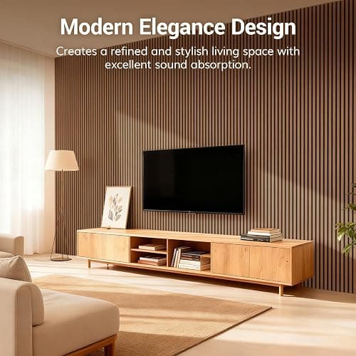 TONOR Wood Slatwall Panels, 4 Pack 47.2" x 23.6"/ 120 x60cm(31ft²) Acoustic Wall Panels, Wood Slat Acoustic Panels for Noise Cancelling and Home Decor, Living Room, Bedroom, Office, Room Decor, Walnut thumbnail 5