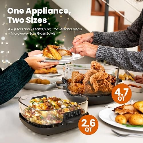 Kismile 5-in-1 Portable Glass Air Fryer, 2.6QT & 4.7QT Dual Glass Containers with Lids, 85% Less Oil, Compact Smart Air Fryer Oven for Deep Roast, Crisp, Keep Warm – Freezer & Dishwasher Safe thumbnail 3