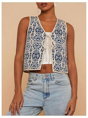 GORGLITTER Women's Floral Tie Front Cardigan Western Vest Country Concert Rodeo Cowgirl Outfits Trendy 2025 thumbnail 3