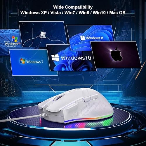 LEWENTECH Gaming Mouse 6 Adjustable DPI Up to 7200 Wired PC Gaming Mouse 8 Programmable Buttons 13 Adjustable RGB LED Modes 1.5 M Drag-Free Paracord Ergonomic Mouse Windows/PC/Mac/Laptop (White) thumbnail 8