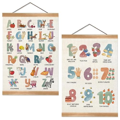 ZTGDA Cute Alphabet Numbers Poster Set of 2, Alphabet Numbers Wall Art, ABC Banner Poster, Wall Hanging Decor for Toddler Room Playroom Nursery Wall Classroom Decor 12x16In(ABC+123) - Image 1