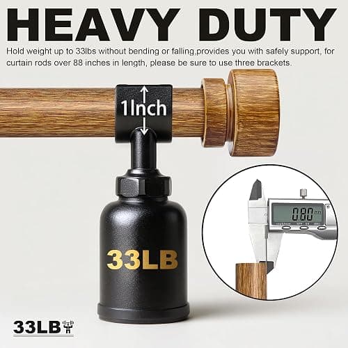 2 Pack Wood Curtain Rods for Windows 66 to 120 Inches 1" Diameter Boho Decorative Heavy Duty Window Curtain Rod Set Adjustable with Solid Finials for Living Room Bedroom Kitchen Farmhouse Outdoor - 16"-120"|2 Pack thumbnail 5