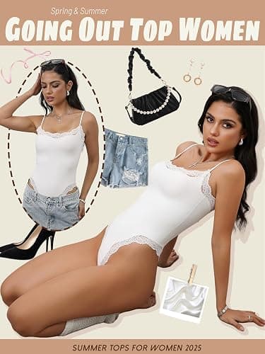 Starrylion Lace Body Suit Square Neck Tops for Women Sleeveless Spaghetti Strap Tank Top Bodysuits for Women Sexy Jumpsuit thumbnail 4