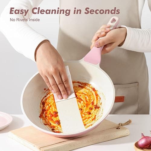 SENSARTE 9.5In Nonstick Ceramic Frying Pan with Lid, PFAS/PTFE Free, Pink | Ceramic Omelette Pan Skillet, Healthy Non-toxic Chef's Pan, Induction Compatible Pan, Heat Resistant Handle thumbnail 9
