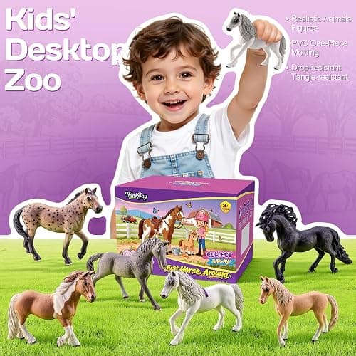 THINKBAY 6PCS 6 Inch Large Horse Figurines - Solid Farm Animal Toys | Realistic Farm Animals, Horse Figurines, Learning Toys for Toddlers, Party Favors, Birthday Gift, Cake Toppers, Gift for Kids thumbnail 6