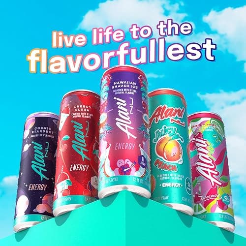 Alani Nu VARIETY PACK CHERRY SLUSH, JUICY PEACH, HAWAIIAN SHAVED ICE Sugar Free, Low Calorie Energy Drinks, 200mg Caffeine, Biotin B Vitamins, Zero Sugar, 10 Calories, 12 Fl Oz Cans, 12 Pack thumbnail 4