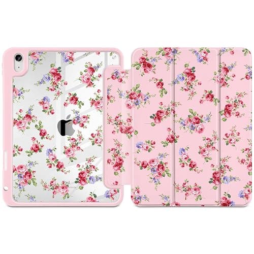 Loyrina Case for iPad (A16) 11th Generation 11 inch 2025 /iPad 10th Gen 10.9 2022- Cute Patterns Light Pink Cover with Clear Back Shell Auto Wake Sleep Trifold Stand & Pencil Holder, Elegant Rose thumbnail 2
