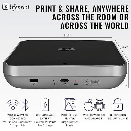 Lifeprint 3x4.5 Portable Photo and Video Printer for iOS and Android devices. Make Your Photos Come to Life w/Augmented Reality - Black thumbnail 4