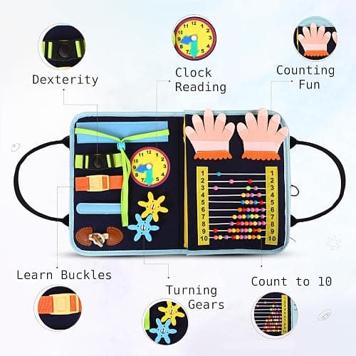 JAGSYJOY Busy Book for Toddlers - Montessori Busy Board with Sensory Activities for Learning Fine Motor Skills, Travel Toys for Toddlers for Airplane, Car. for Boys and Girls. thumbnail 5